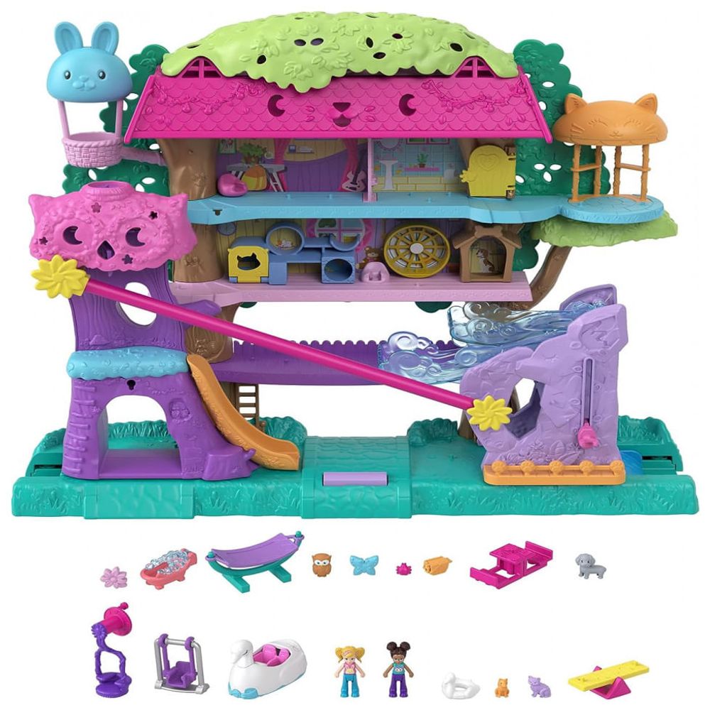 Casa de Bonecas Polly com 2 Mini Bonecas, Carro de Brinquedo